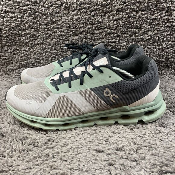 On Cloudrunner Shoes Mens Size 14 Gray Mint Running Sneakers Athletic Trainers - Picture 1 of 8
